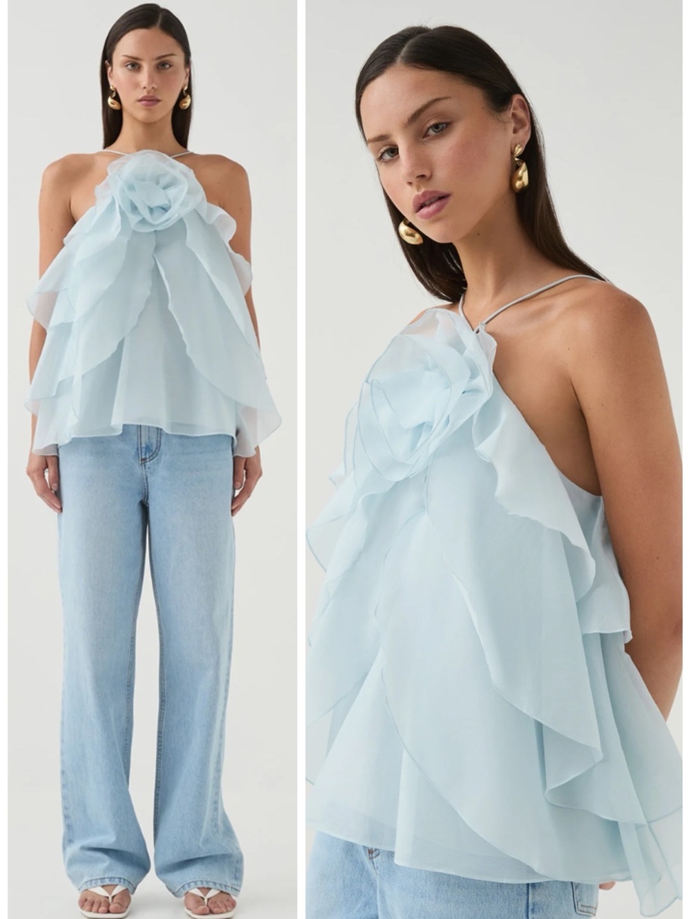 AJE PANDOREA LAYERED TOP in Silver Blue Ruffle SZ AUS 4, US 0 NWT